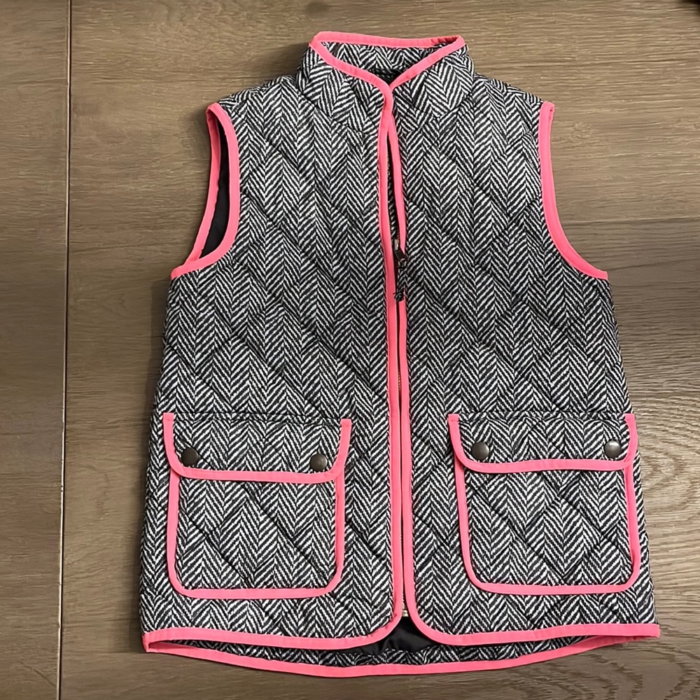 Kids Herringbone Vest with Pink Trim
